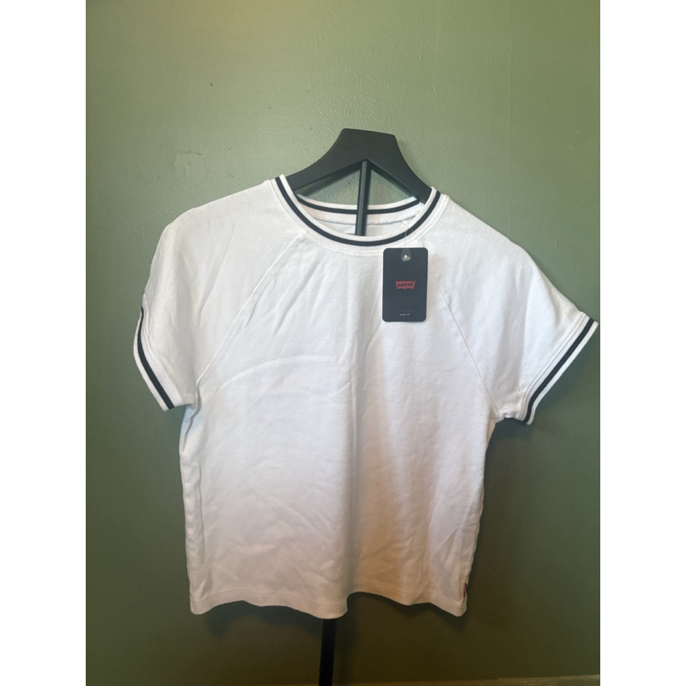 Levi's XL Slim Fit Ringer T-Shirt White Raglan Short Sleeve Retro Oracle Ringer - Picture 2 of 9